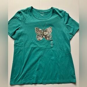 NWOT Coral Bay large teal butterfly shirt